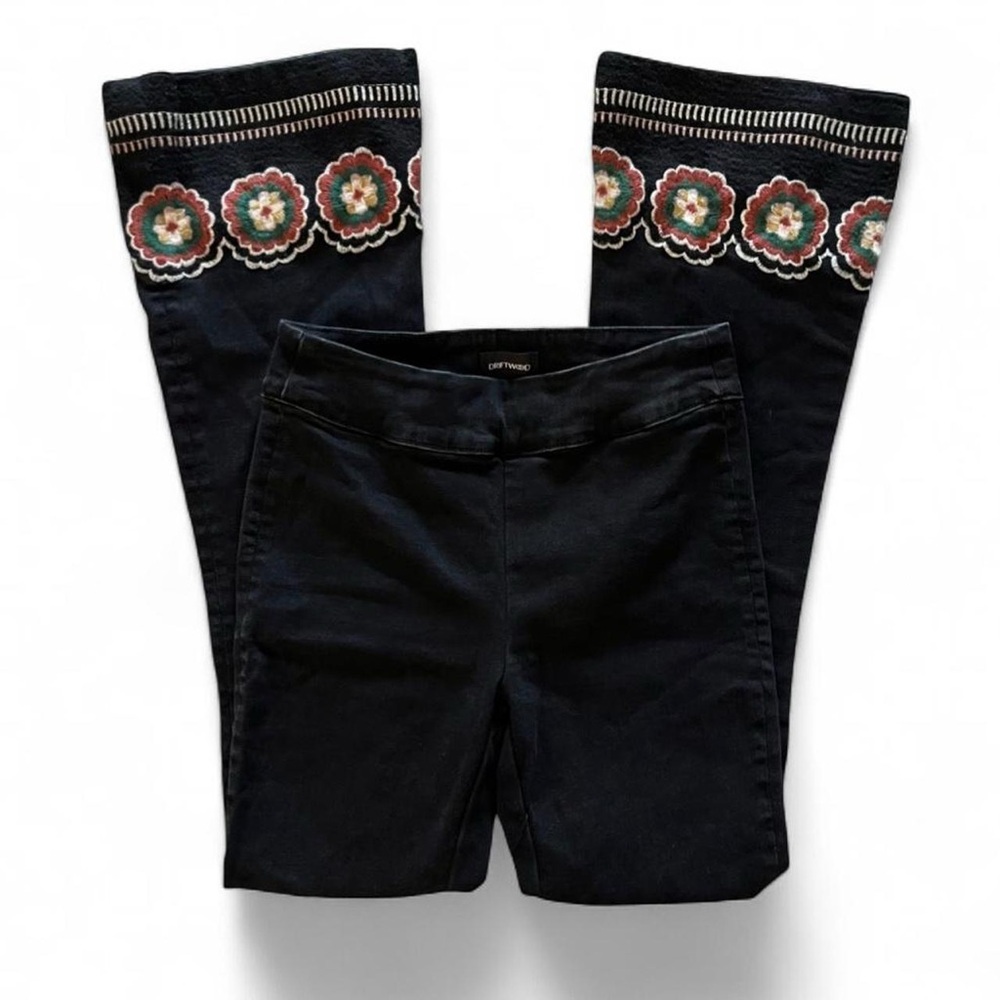 DRIFTWOOD Free People Wyatt Pull-On Flare Pants with Embroidered Hem